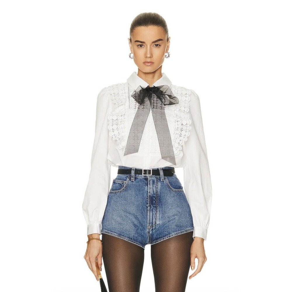 self-portrait Blouse White Neck Tie Long Sleeve